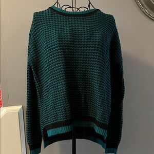 Forever 21 Teal and Black Crew Neck Medium Knit Winter Sweater